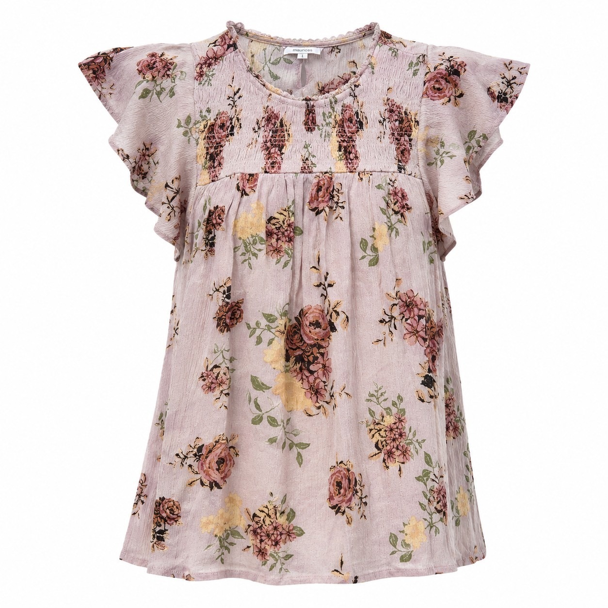 Maurices Women's Large Floral Flutter Sleeve Blouse Smocked Yoke Boho...